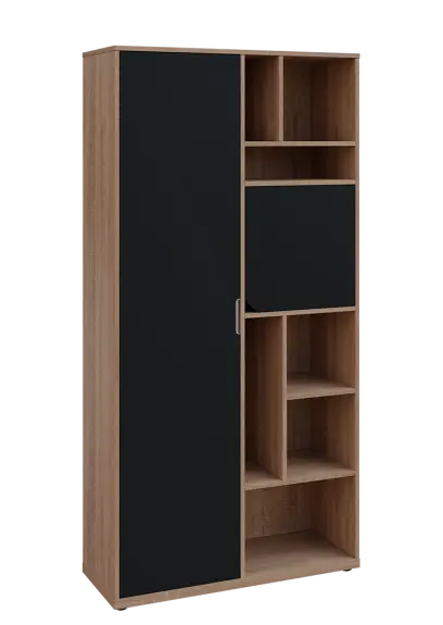 KSR6-83 L skříň šatní, 1x výsuvné ramínko, dvířka, niky, 2053x1022x400 mm, provedení levé, dub bardolino/černá